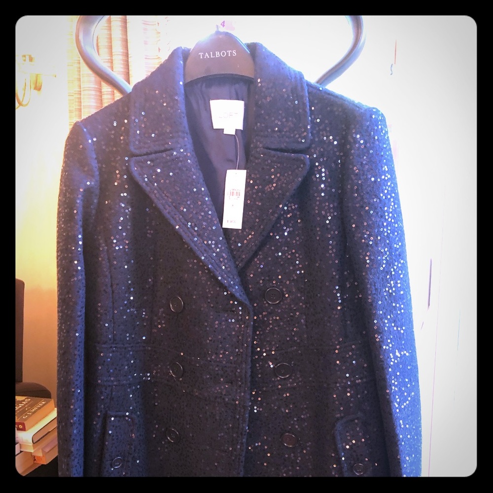 COPY - Navy Blue Sequin Pea Coat